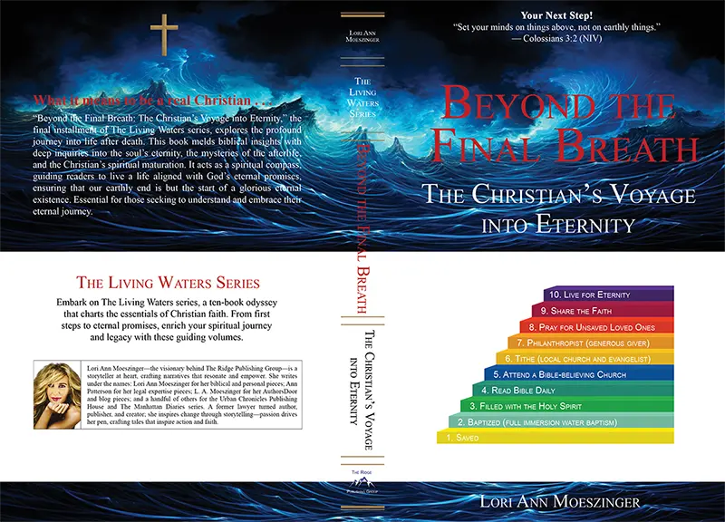 Full book cover of “Beyond the Final Breath,” featuring front and back with title, author, and a detailed synopsis of the Christian eternal journey.