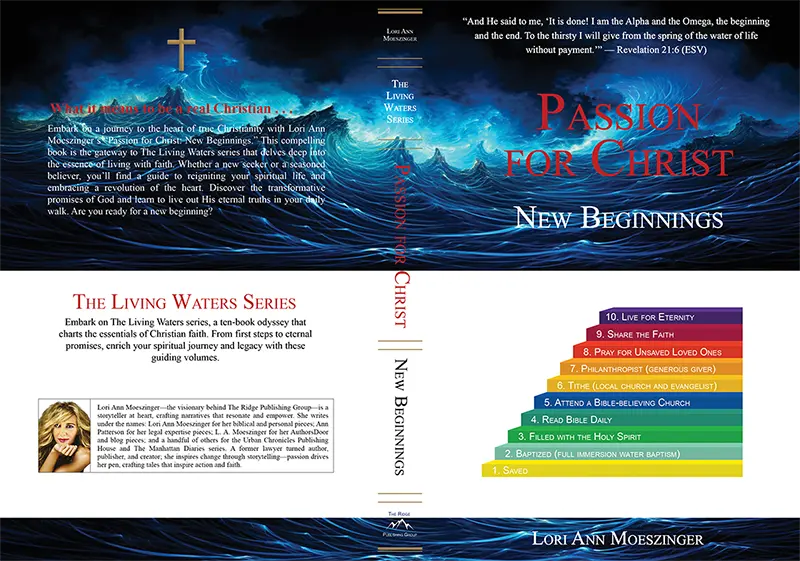 Full cover of “Passion for Christ: New Beginnings” showing front and back with book synopsis and author photo.