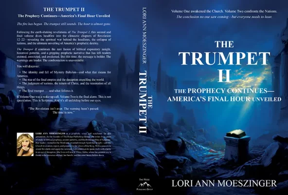 Full cover of “The Trumpet II: The Prophecy Continues” featuring front and back designs with title, author.